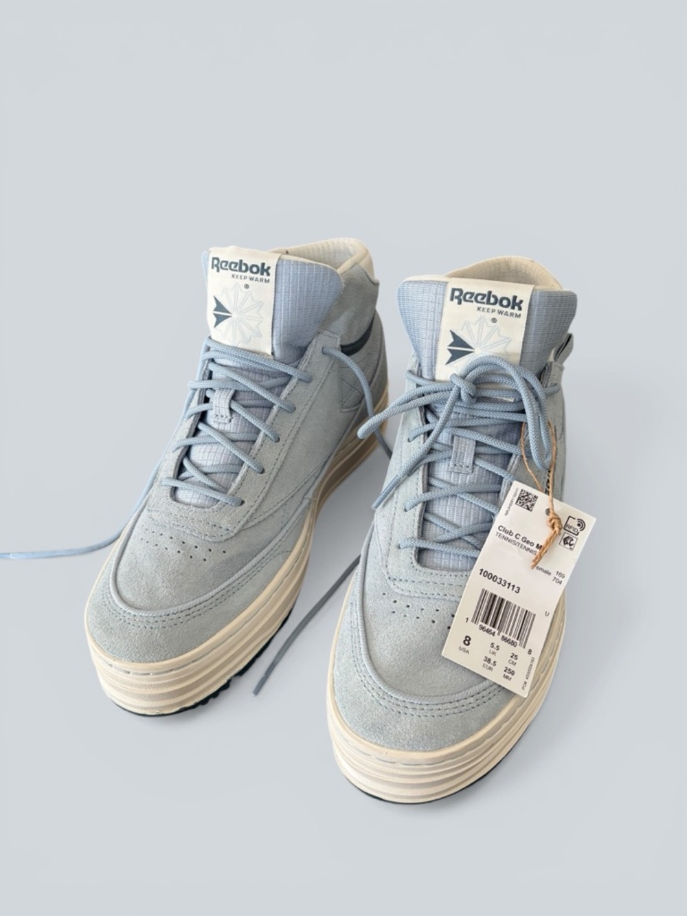 Reebok Pale Blue Suede Platform Sneakers with Cream Sole - Picture 11 of 15